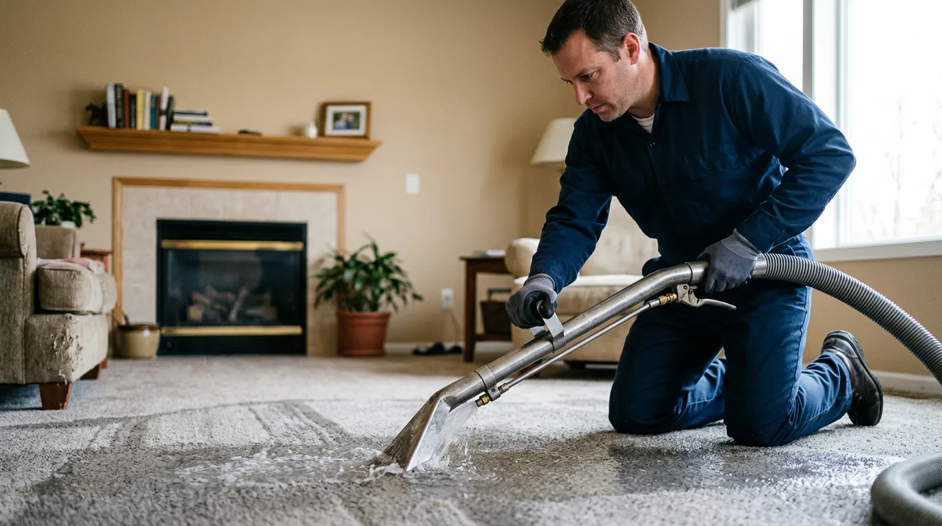 Water damage restoration technician working near East Haven, VT